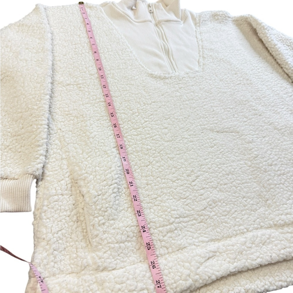 Aerie Sherpa Half Zip Pullover Cream Fleece Sweater Size L - Picture 2 of 4